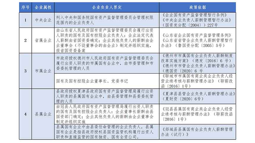 表1-1 從政策看國有企業(yè)負責人范疇(以山東省為例) 表1-1 從政策看國有企業(yè)負責人范疇(以山東省為例)